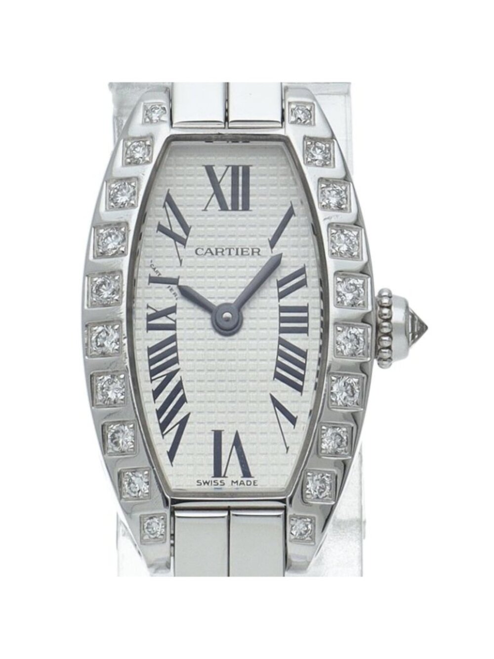 Cartier Mini Lanieres Tonneau Watch Diamond Bezel 18k White Gold